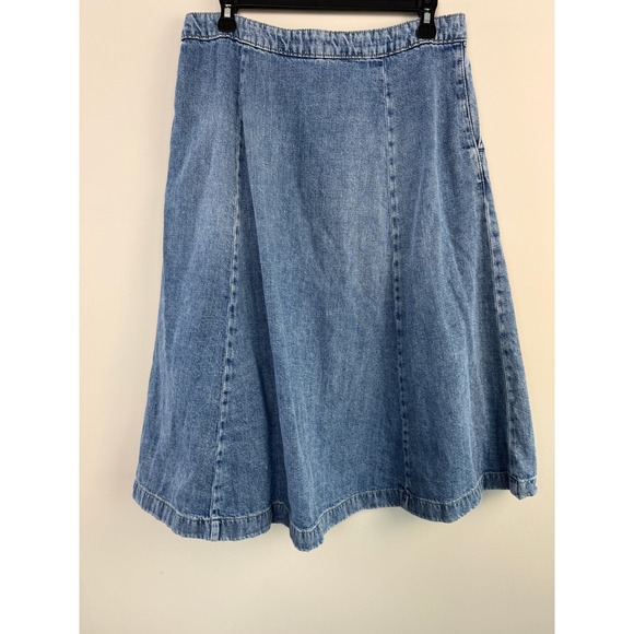 Tommy Hilfiger Denim Midi Skirt Button Front Medium Wash Blue A-Line Womens 8 - Picture 2 of 6
